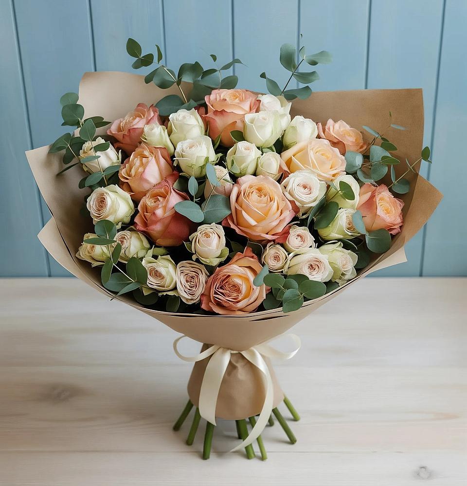 Букет цветов из: Альстромерии и Розы в Гжель