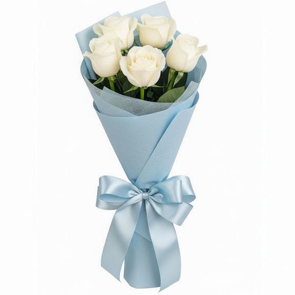 Букет 5 Белых роз Проуд в Гжель