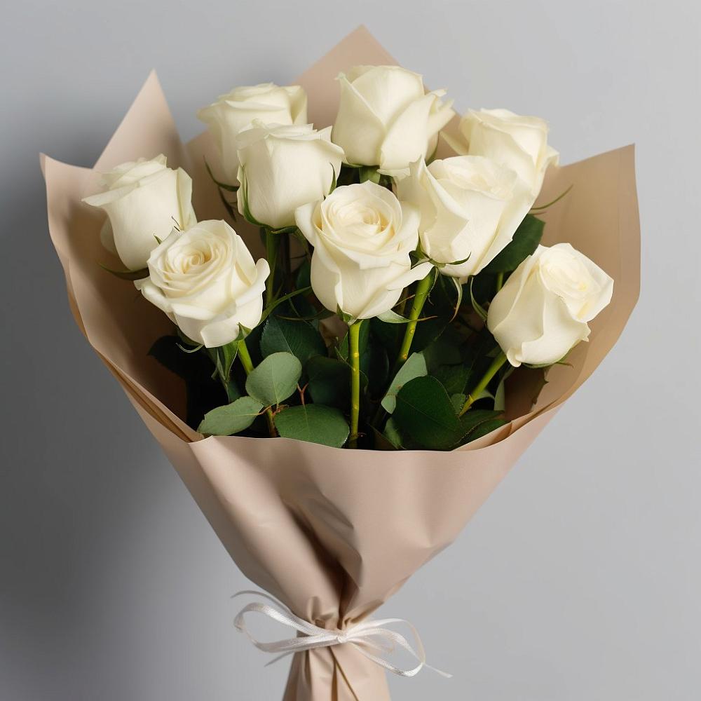 Букет 9 Белых роз Эдлесс Лав в Гжель