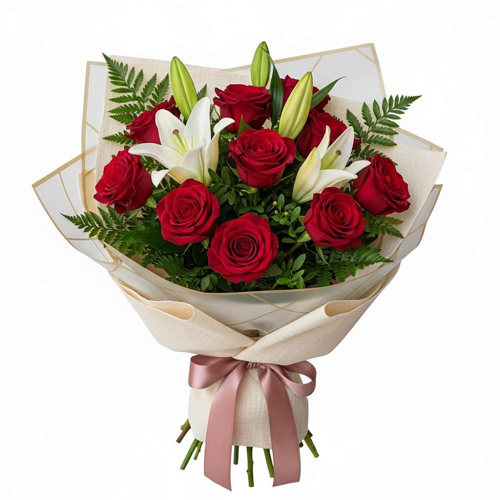 Букет цветов из: Лилии и Розы в Гжель