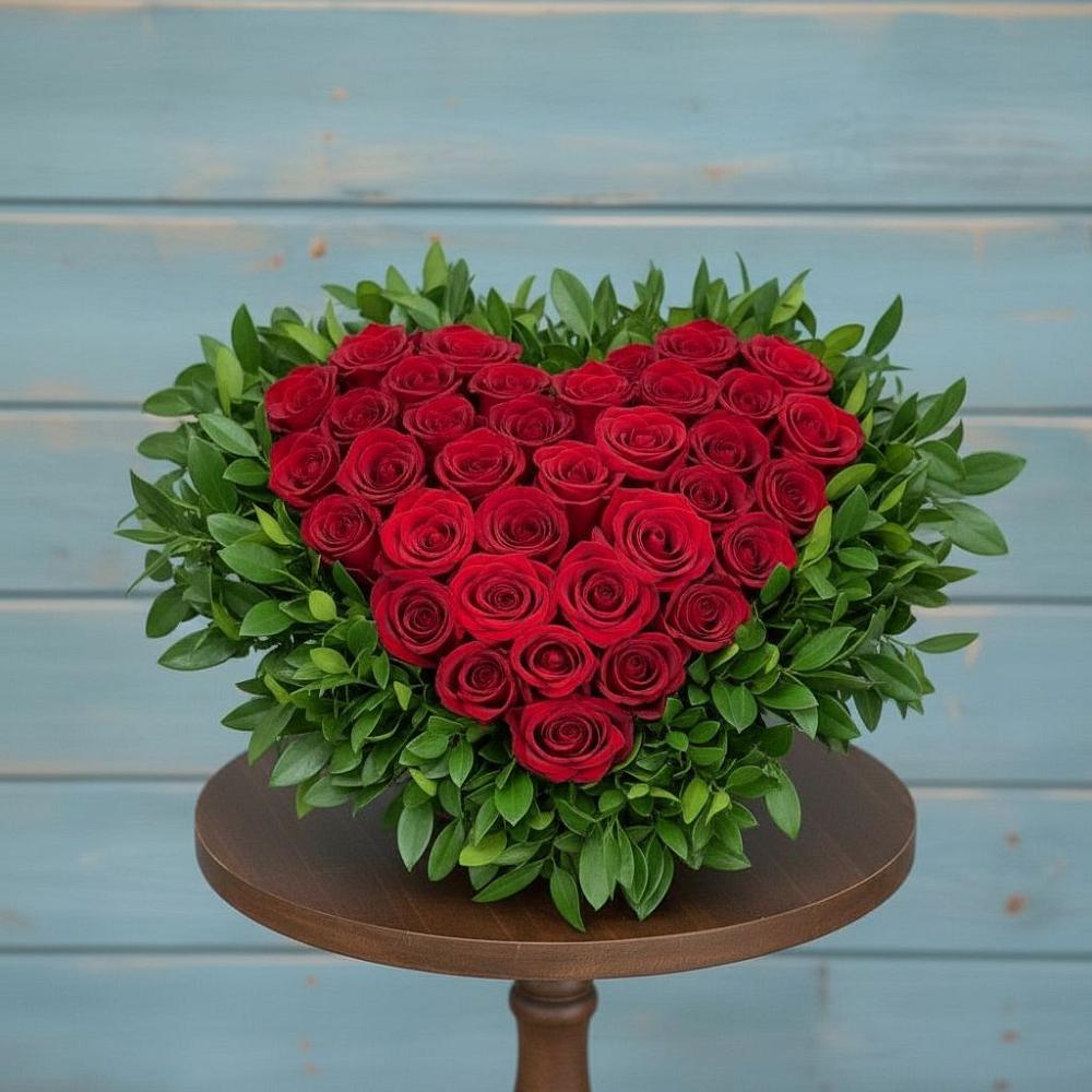 Цветочная композиция из Розы в виде сердца в Гжель