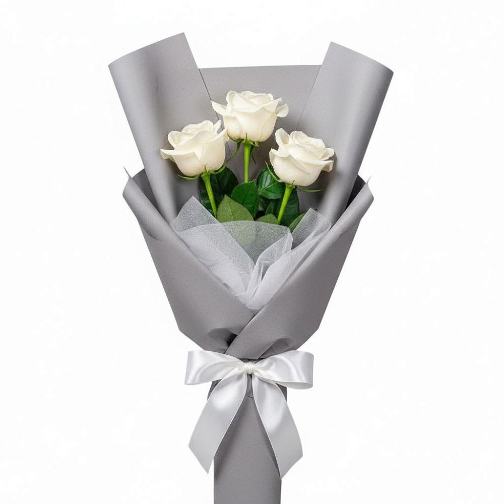 Букет 3 белые розы в Гжель