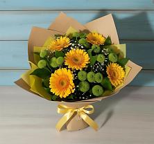 Букет цветов из:  Герберы и Хризантемы в Гжель