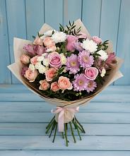 Букет цветов из:  Хризантемы, Розы и Альстромерии в Гжель