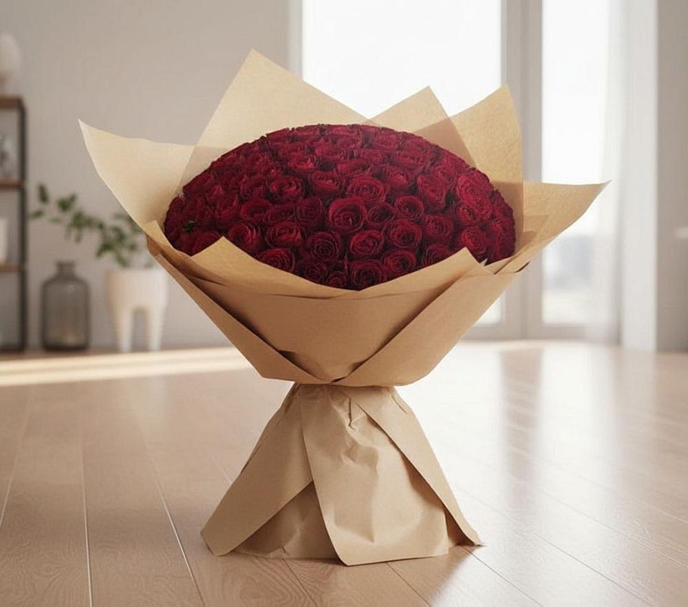 Букет 101 Красная роза в Гжель