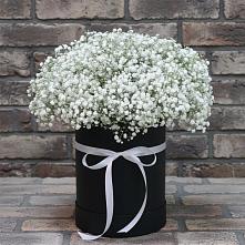 Цветочная композиция из Гипсофила в шляпной коробке в Гжель